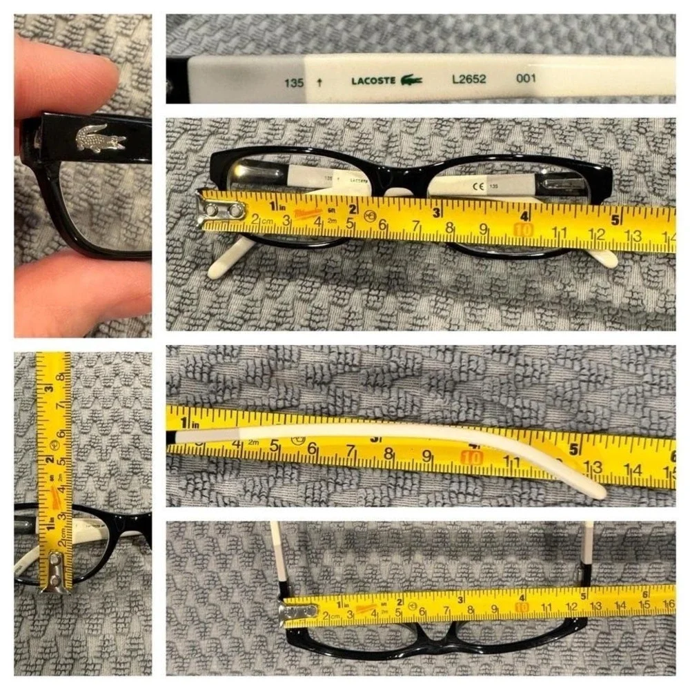 Lacoste L2652 001 Eyeglass *ONLY Frames Black White Rectangle Golf Preppy Office